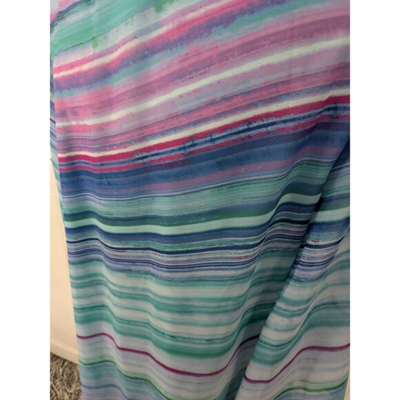 Chico's Top Womens Sz S (0) Purple Aqua Stripe Chiffon Layer Asymmetrical Tunic - Picture 9 of 14